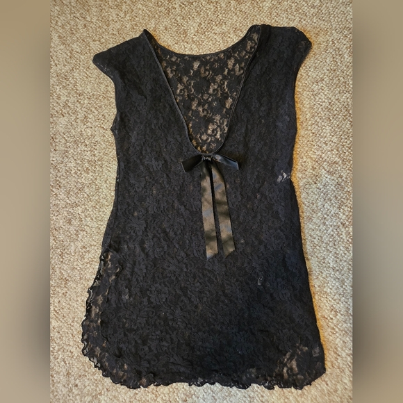 Sasson Oh La La Ladies Black Lace Nighty BabyDoll Lingerie SideSlit Bow Sz Large - Picture 8 of 13
